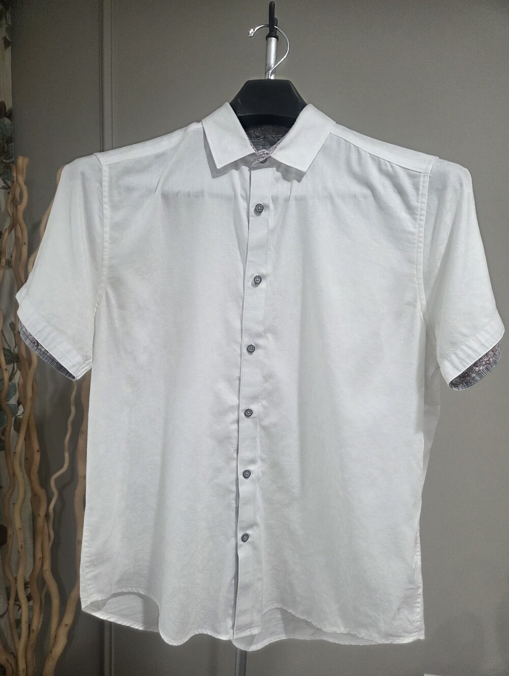Robert Graham Odyssey Short-Sleeve White Jacquard Fabric Button-Up Shirt Sz.L
